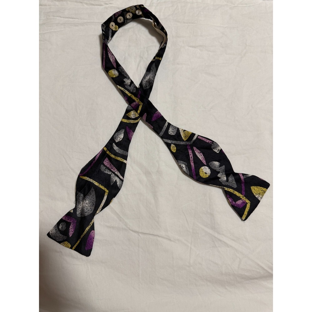 Carrot & Gibbs Bow Tie Abstract Geometric Black Purple Yellow Adjustable Mens